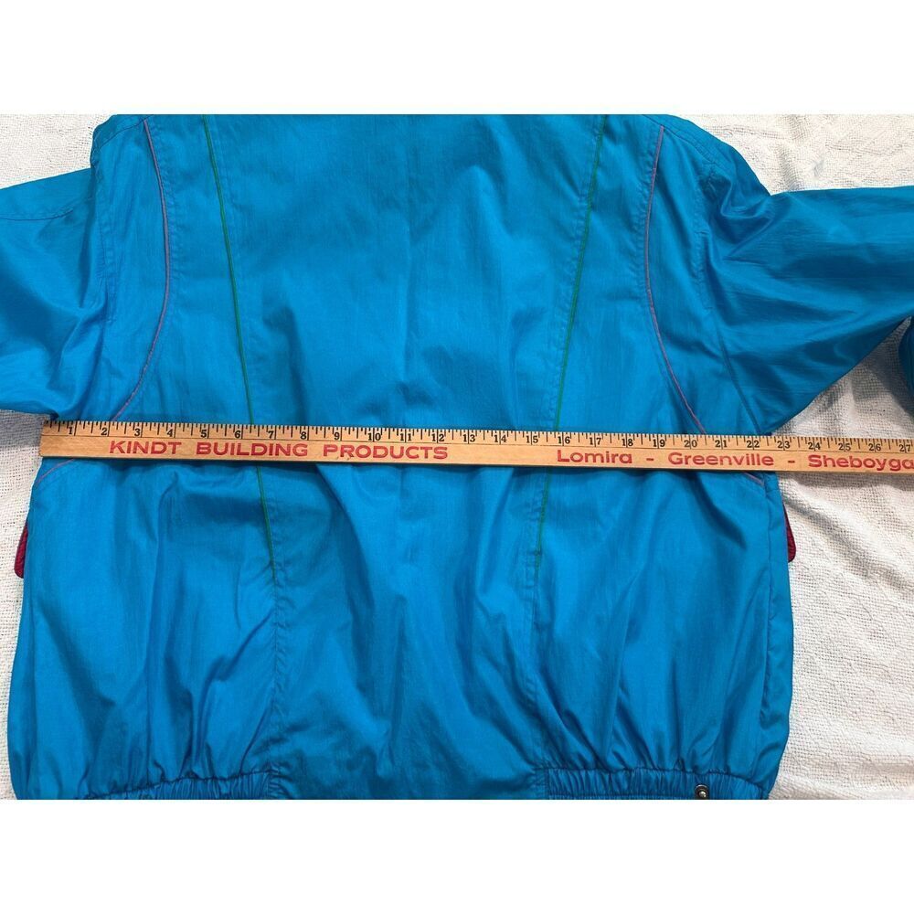 Unex Vintage 90s Windbreaker Jacket Size Medium Teal Green Shoulder Pads - Picture 7 of 9